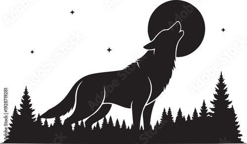 howling wolf icon illustration, howling wolf silhouette logo animal world and wildlife, drawn vector illustration.