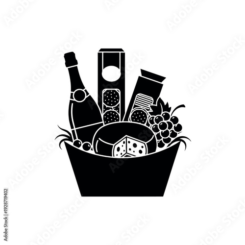 Gourmet Food and Drink Gift Basket Silhouette.