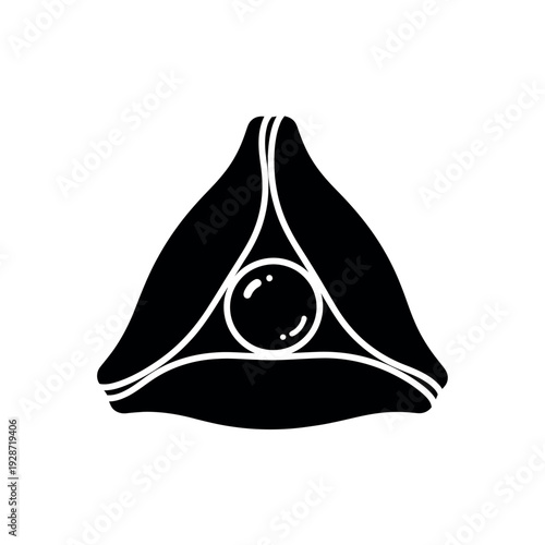 Hamantash Purim cookie black and white icon.
