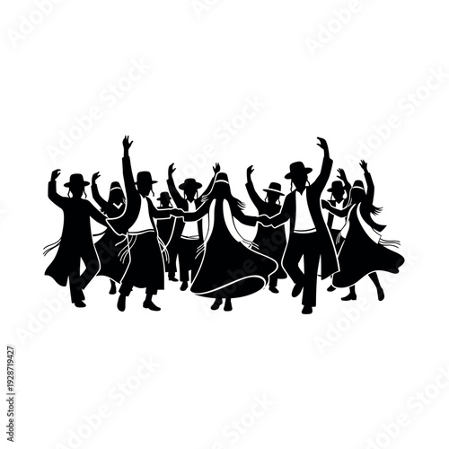 Jewish people dancing in celebration.
