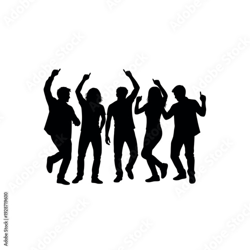 Silhouettes of people dancing at a party.