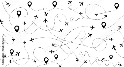 Airplanes flying in different directions over map