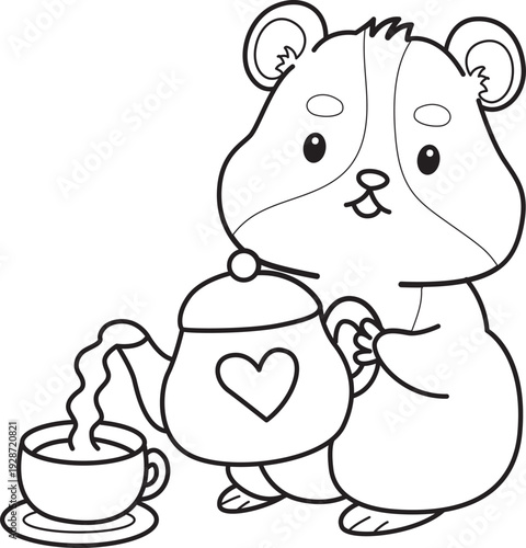 Coloring pages of Cute set of hamster sticker with activity.  Outline of hamster 
