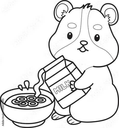 Coloring pages of Cute set of hamster sticker with activity.  Outline of hamster 