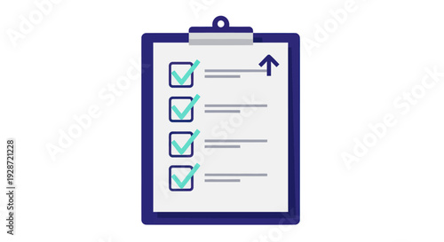 Clipboard Checklist with Checked Boxes and Arrow.