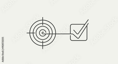 Target with Checkmark Simple Line Art Design.