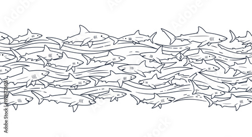 School of Sharks Swimming Together.