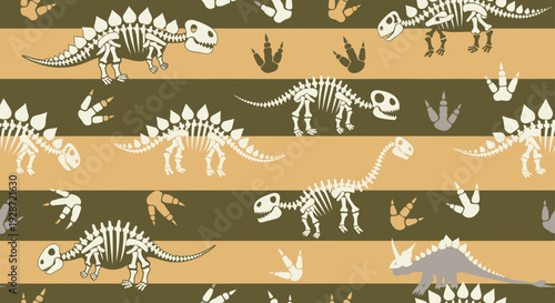 Dinosaur Skeletons and Fossils Pattern Design.