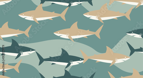 Group of Sharks Swimming Together.