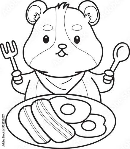 Coloring pages of Cute set of hamster sticker with activity.  Outline of hamster 