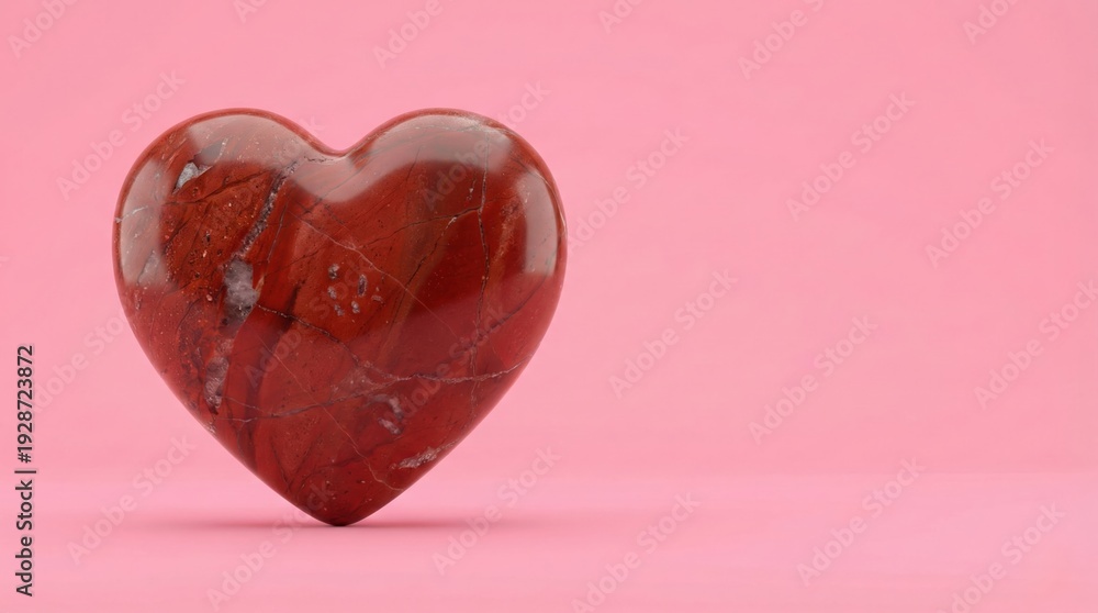 Fototapeta premium Elegant Red Marble Heart Sculpture on Soft Pink Background