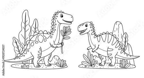 cute dinosaurs illustration, prehistoric animals in nature
