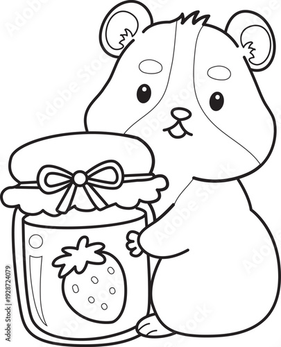 Coloring pages of Cute set of hamster sticker with activity.  Outline of hamster 