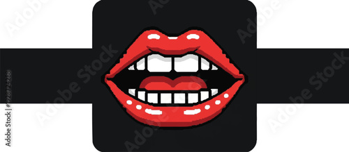 Vector illustration of red lips with glossy coating.Pop art style t-shirt print for fashion, beauty and pop culture