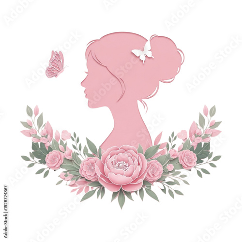 Elegant Paper-Cut Silhouette of a Woman with Floral Arrangement