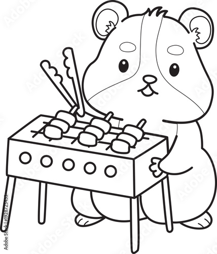 Coloring pages of Cute set of hamster sticker with activity.  Outline of hamster 