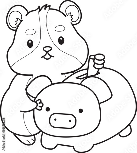 Coloring pages of Cute set of hamster sticker with activity.  Outline of hamster 