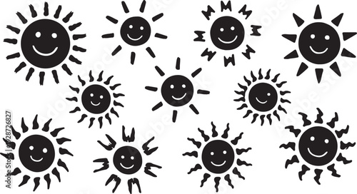 Cute seamless pattern with smiling sun faces. Summer design for kids fabric, wallpaper, or wrapping paper