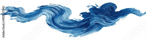 A blue brushstroke, resembling water, gracefully sweeps across a white background