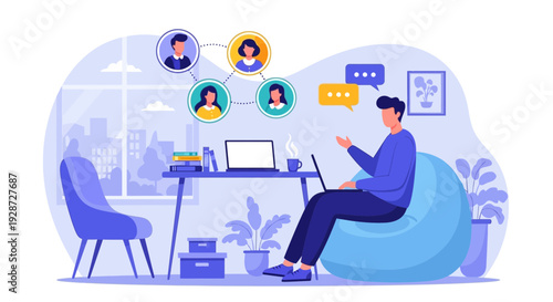 remote work online meeting concept, video call, virtual conference, home office