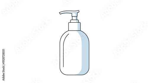 Simple blue and white liquid soap or hand sanitizer dispenser bottle for hygiene, health protection, and cleanliness awareness themes.