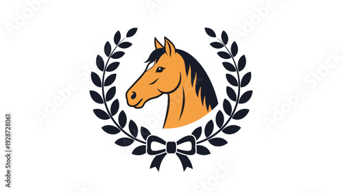 Noble horse head emblem surrounded by a laurel wreath and bow for equestrian awards, racing trophies, or classic heritage branding.