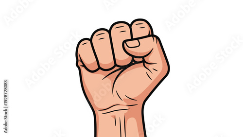 Powerful illustration of a raised clenched fist representing strength, protest, victory, solidarity, and human rights movements.