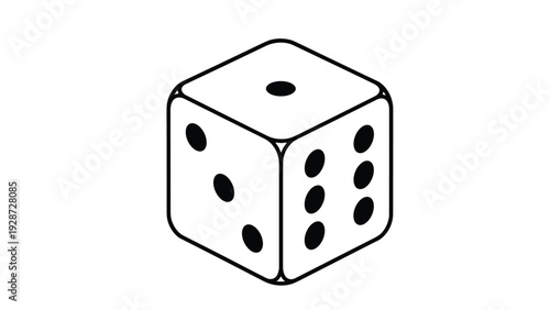 Three dimensional dice icon showing numbers one three and six illustrated as a clean black line drawing on white.