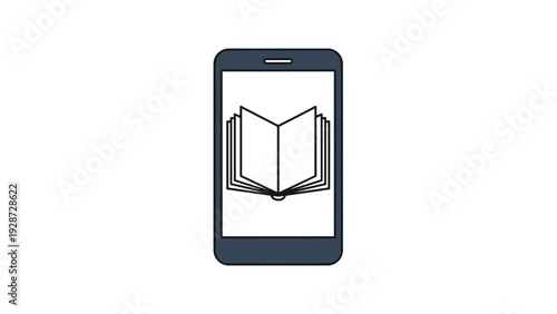 Smartphone with an open book icon on the screen representing digital reading, e-books, and mobile online education.
