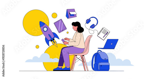 woman working on laptop, startup concept, business launch