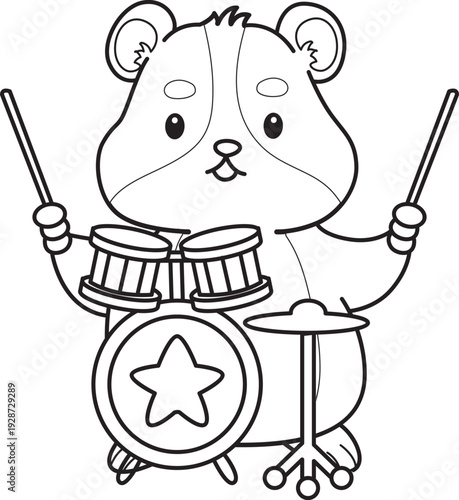 Coloring pages of Cute set of hamster sticker with activity.  Outline of hamster 