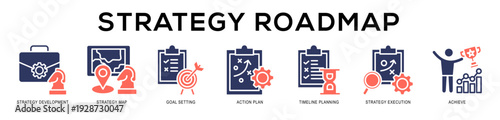 Glyphcolor - Strategy Roadmap web banner icon vector illustration concept