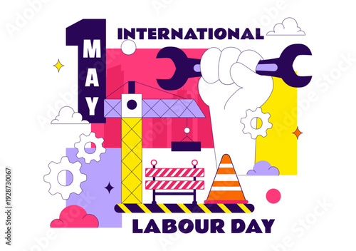 International Labour Day Vector Illustration on 1 May Featuring Diverse Professions and Appreciation Message Honoring Workers Dedication in Background