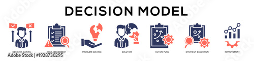 Glyphcolor - Decision Model web banner icon vector illustration concept