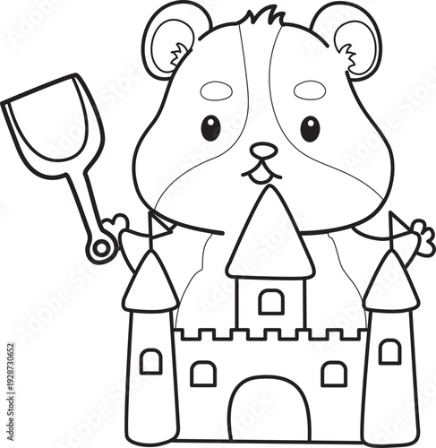 Coloring pages of Cute set of hamster sticker with activity.  Outline of hamster 