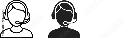 Customer Support Operator Icon Set with Headset Silhouette and Outline Style Service Representative Vector Illustration