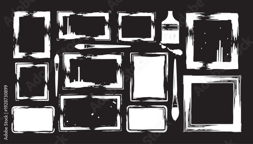 Set of black frames made of torn paper with jagged edges. Rectangles and torn silhouettes for collage, sticker, banner, label, text box. Grunge vector elements isolated