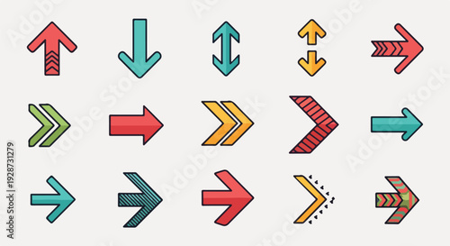Colorful vector arrows pointing in various directions on a light background