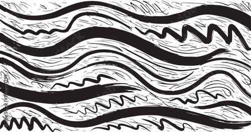 Seamless pattern with hand drawn wavy lines, editable EPS vector format wavy horizontal lines. Vector border design element