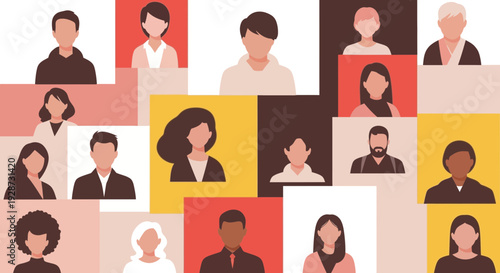 diverse people portraits, colorful background, community concept