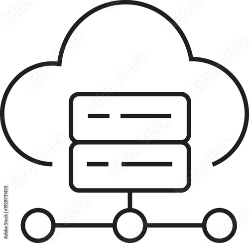 Cloud Hosting Server Line Icon for Web Infrastructure, Data Storage, Network Connection and Online Computing Technology, Transparent Background.