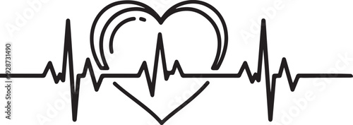 One continuous line Art drawing of hand drawing human heart beat pulse graph image on whiteboard. with white background, Continuous line drawing vector 