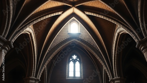 groin. Intersecting stone arches of a Gothic cathedral ceiling meeting at a precise groin vault. real-estate listings.