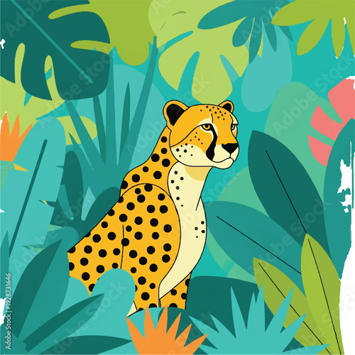 Cheetah Standing in Jungle Environment Illustration.