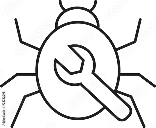Bug Fixing Debugging Line Icon for Software Development, Coding Error Detection and Web Application Testing Process, Transparent Background.