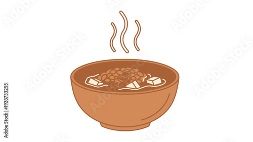 Bowl of hot soup with tofu and steam