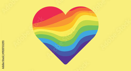 Colorful, wavy rainbow heart shape on a pale yellow background