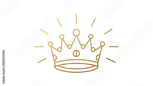 Elegant gold crown icon with radiating light on white background