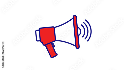 Red and blue megaphone icon with sound waves
