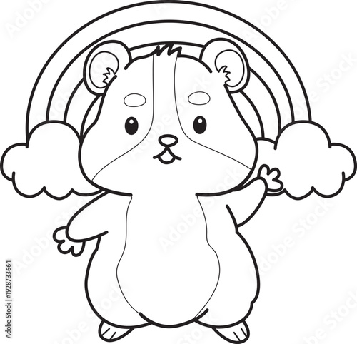 Coloring pages of Cute set of hamster sticker with activity.  Outline of hamster 